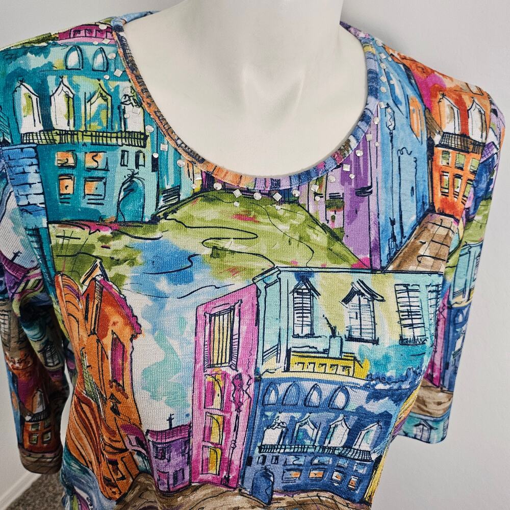 Alfred Dunner Petite L Asymmetrical 3/4 Sleeve Shirt - Picture 4 of 9